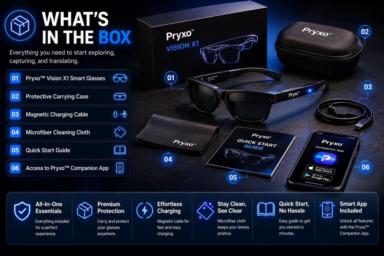 Pryxo™- Smart Glasses-Speak naturally in 100+ languages without taking out your phone